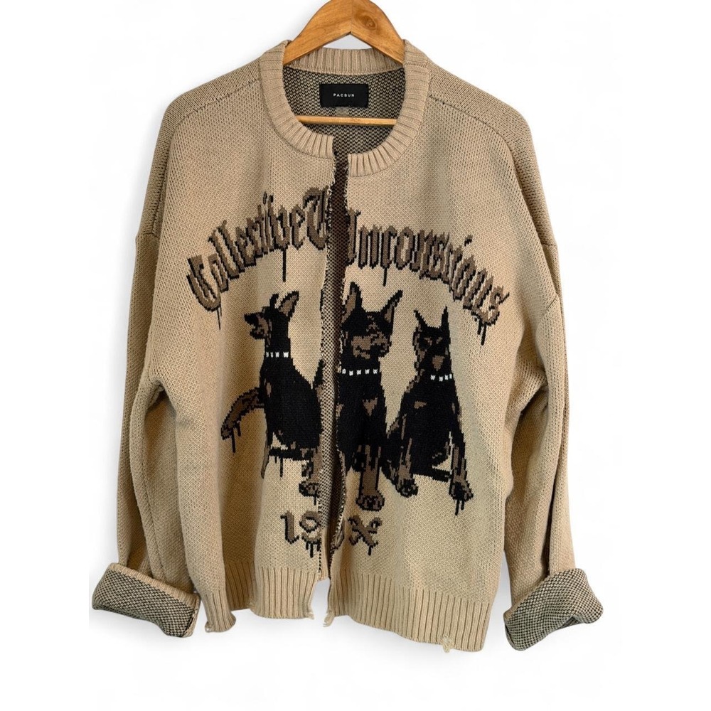 Distressed Subversive PacSun Collective Cropped Sweater Size L Skater 90s Alt